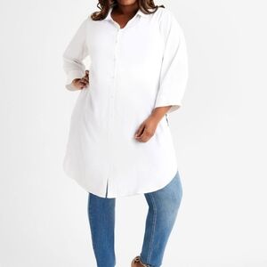Ashley Stewart| White Button-Up Tunic Shirt